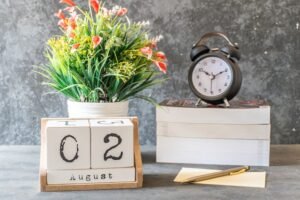 flowers, calendar and clock.