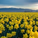 Field of yellow Trumpet daffodils.