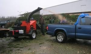 truck towed tree chipper